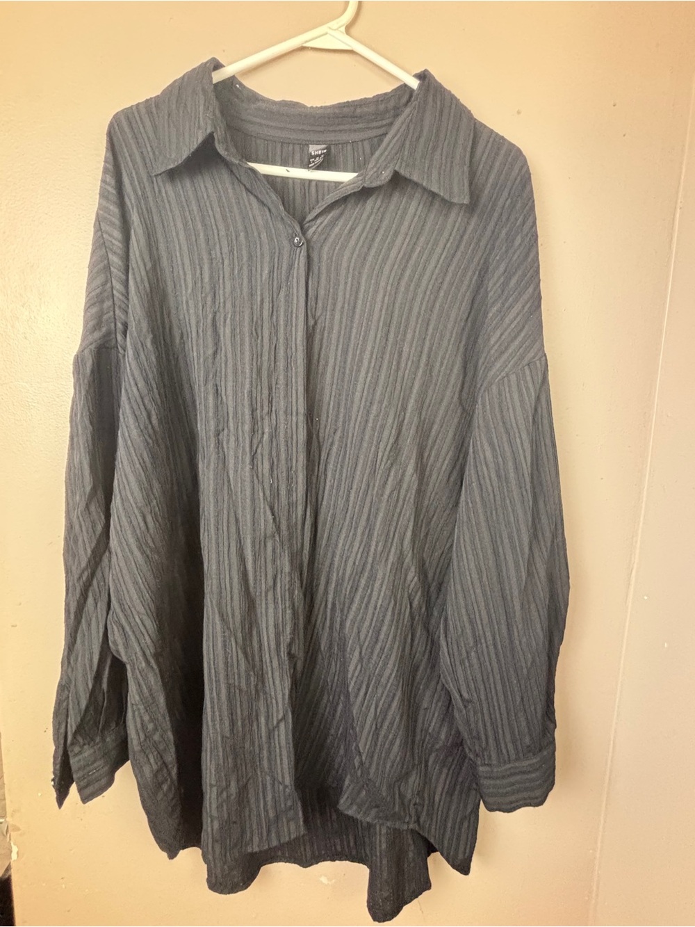 SHEIN Charcoal Gray Striped Midi Shirt Dress